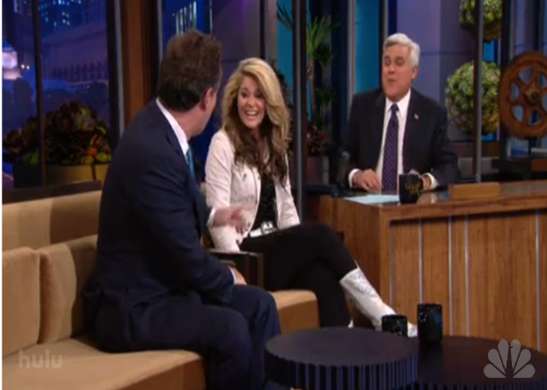 Lauren Alania  with Jay Leno and Piers Morgan 